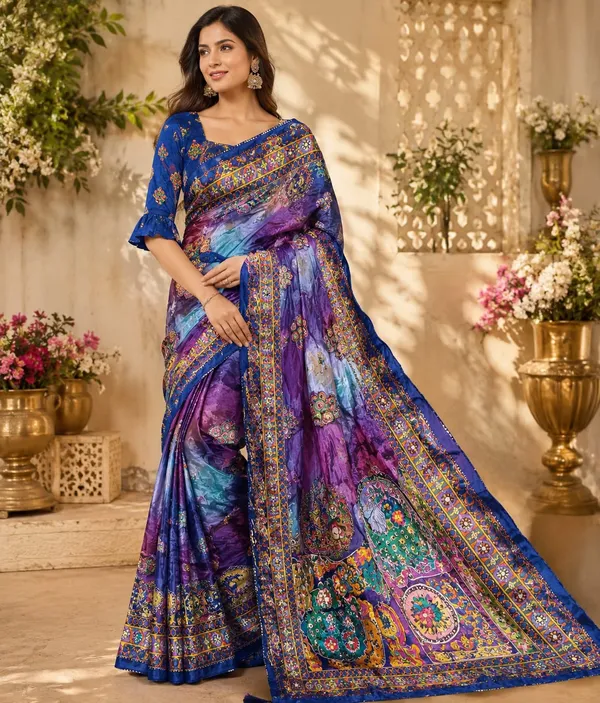 Blue_Printed_Saree_For_Women