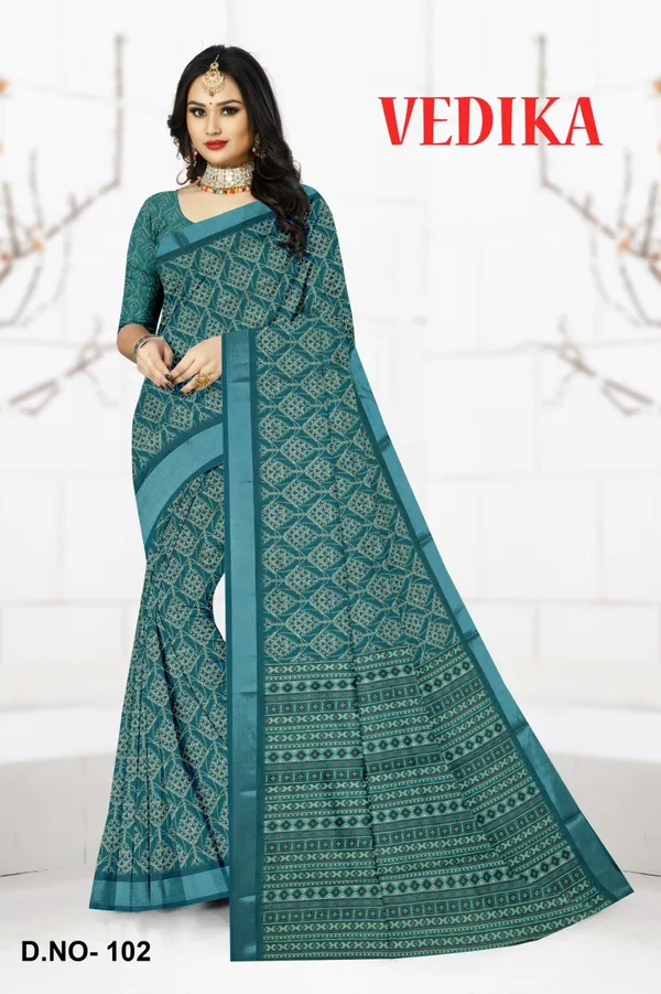 Teal_Printed_Saree_For_Women