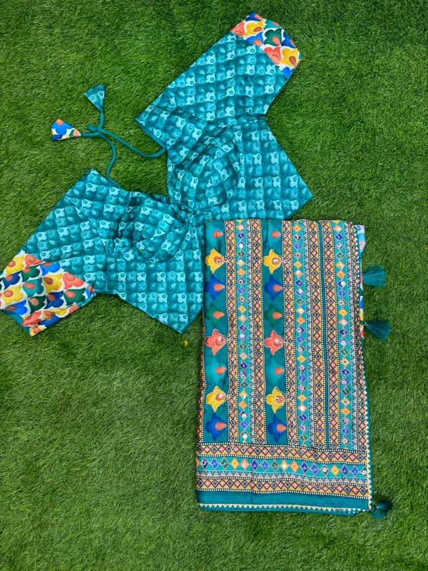 Blue_Printed_Saree_With_Blouse_Piece_For_Women