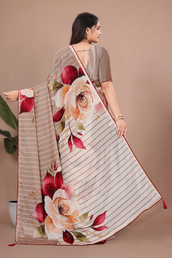 Beige_Satin_Floral_Print_Saree_For_Women