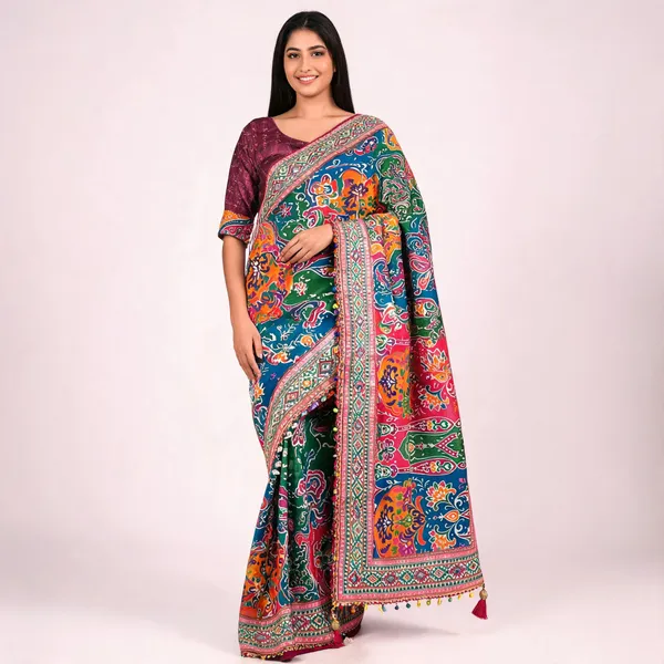 Multicolor_Printed_Embellished_Saree_For_Women