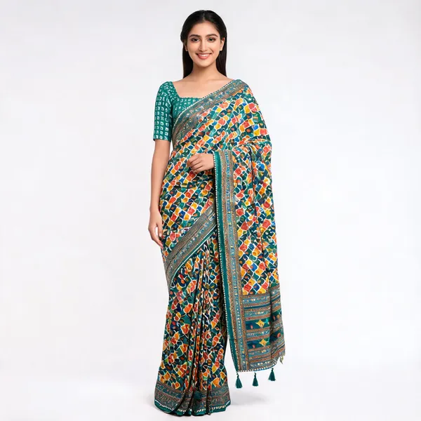 Blue_Printed_Saree_With_Blouse_Piece_For_Women