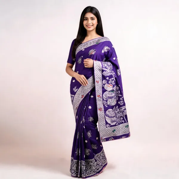 Purple_Traditional_Printed_Saree_For_Women