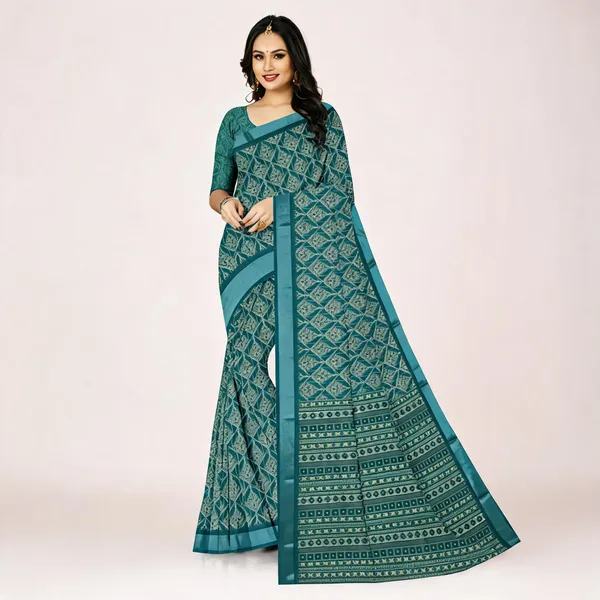 Teal_Printed_Saree_For_Women