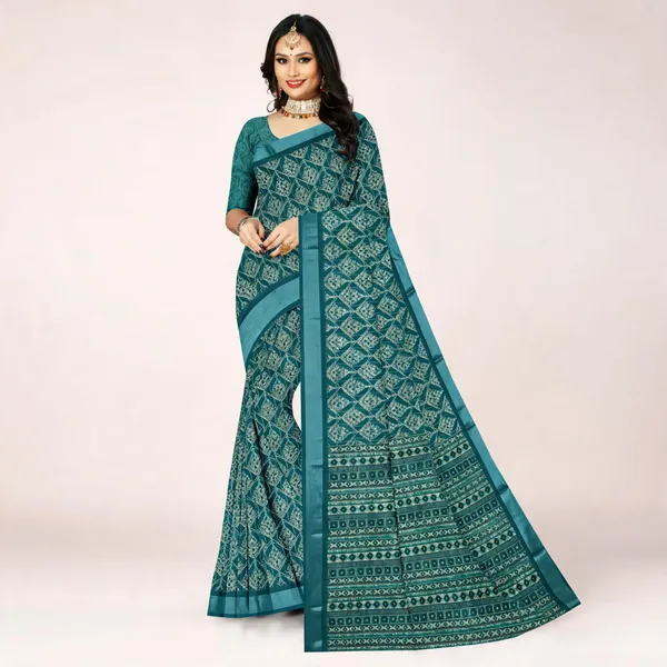 Teal_Printed_Saree_For_Women