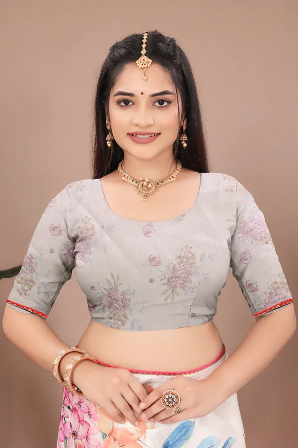 White_Floral_Print_Saree_For_Women