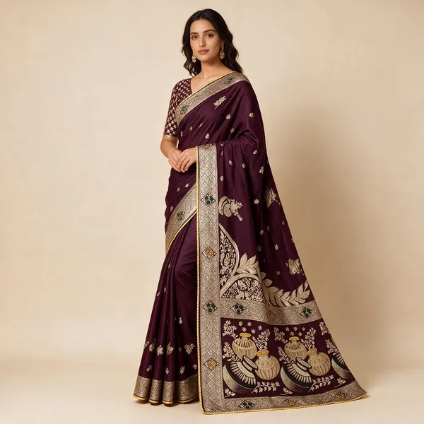 Wine_Printed_Saree_For_Women