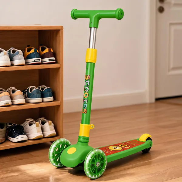 Green_Foldable_Adjustable_3-Wheel_Kids_Kick_Scooter