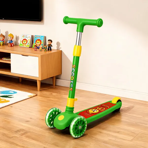 Green_Foldable_Adjustable_3-Wheel_Kids_Kick_Scooter