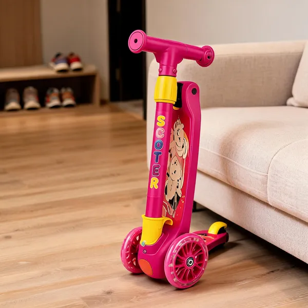 Pink_Foldable_Height-Adjustable_3-Wheel_Kids_Scooter