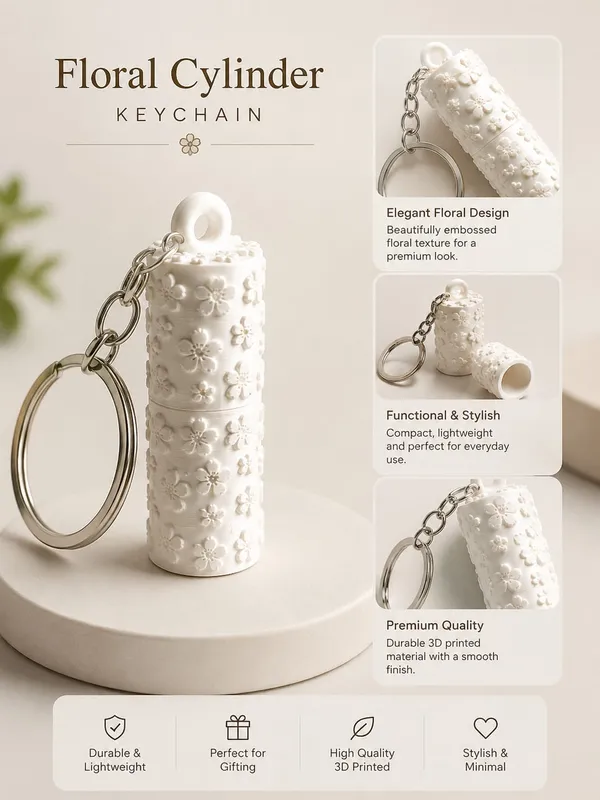 White_Floral_Cylinder_Keychain_-_Pack_of_2