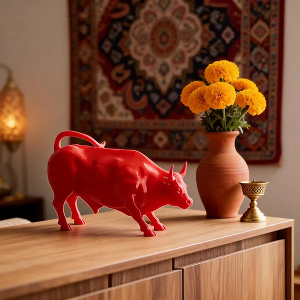 Plastic_Contemporary_Red_Bull_3D_Printed_Desk_Showpiece_&_Buddha_Black_Incense_Holder_Pack_Of_2