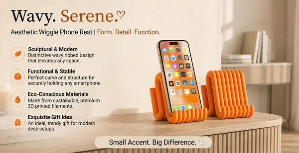 Orange_Plastic_Wavy_Ribbed_3D_Printed_Smartphone_Stand_-_Pack_of_2