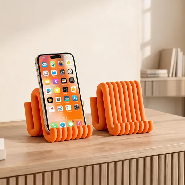 Orange_Plastic_Wavy_Ribbed_3D_Printed_Smartphone_Stand_-_Pack_of_2