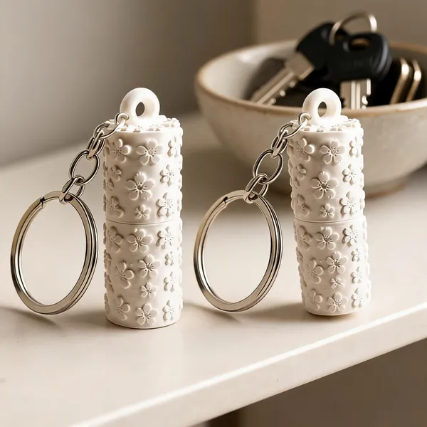 White_Floral_Cylinder_Keychain_-_Pack_of_2