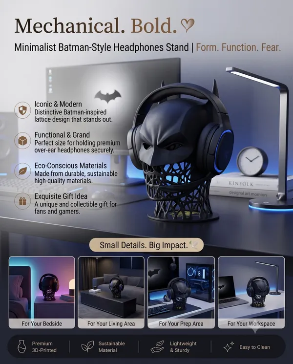 Black_3D_Printed_Batman_Style_Headphone_Stand
