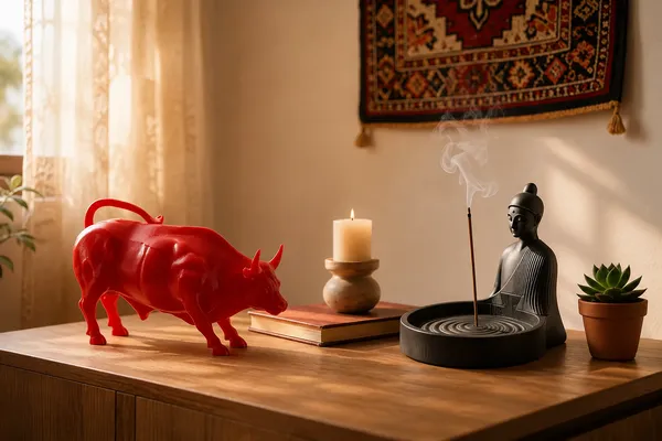 Plastic_Contemporary_Red_Bull_3D_Printed_Desk_Showpiece_&_Buddha_Black_Incense_Holder_Pack_Of_2