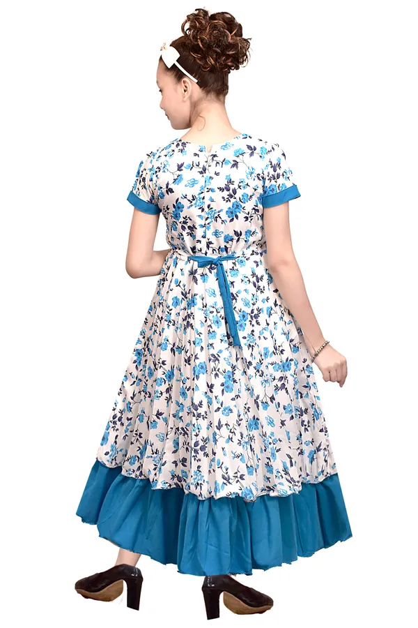 White_Floral_Print_Flared_Dress_For_Girls