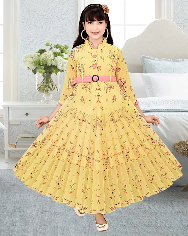 Yellow_Floral_Long_Sleeve_Fit_And_Flare_Dress_For_Girls