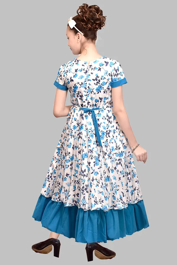 White_Floral_Print_Flared_Dress_For_Girls