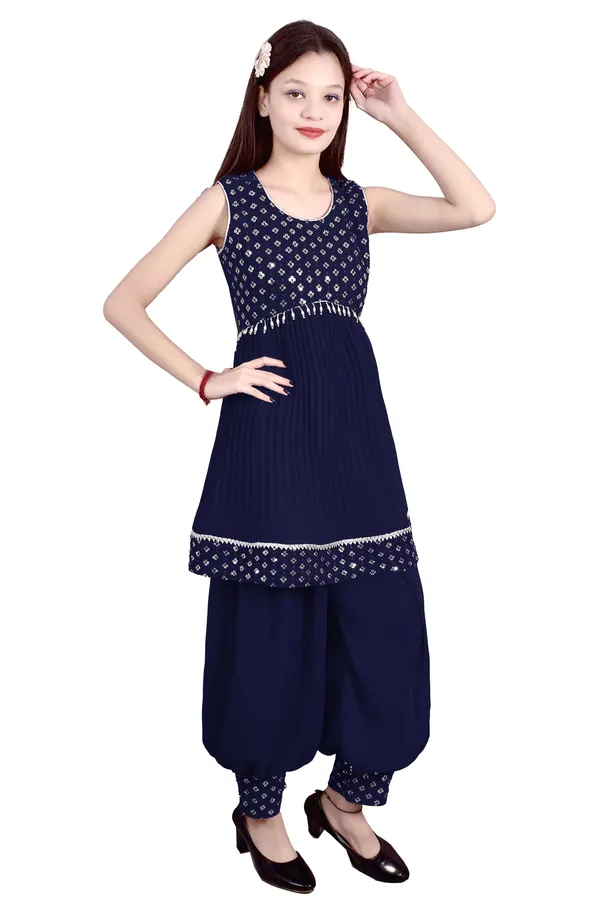 Navy_Blue_Sleeveless_Kurta_Salwar_Set_For_Girls