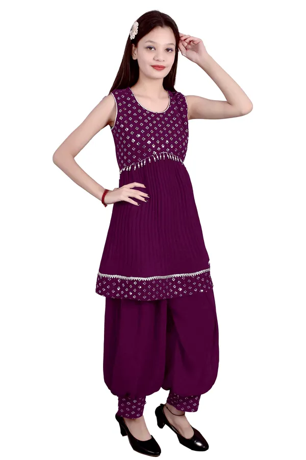 Multicolor_Printed_Sleeveless_Kurta_Pant_Set_For_Girls_Combo_Set