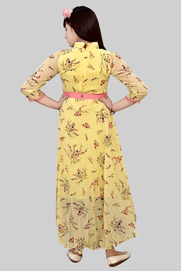 Yellow_Floral_Long_Sleeve_Fit_And_Flare_Dress_For_Girls