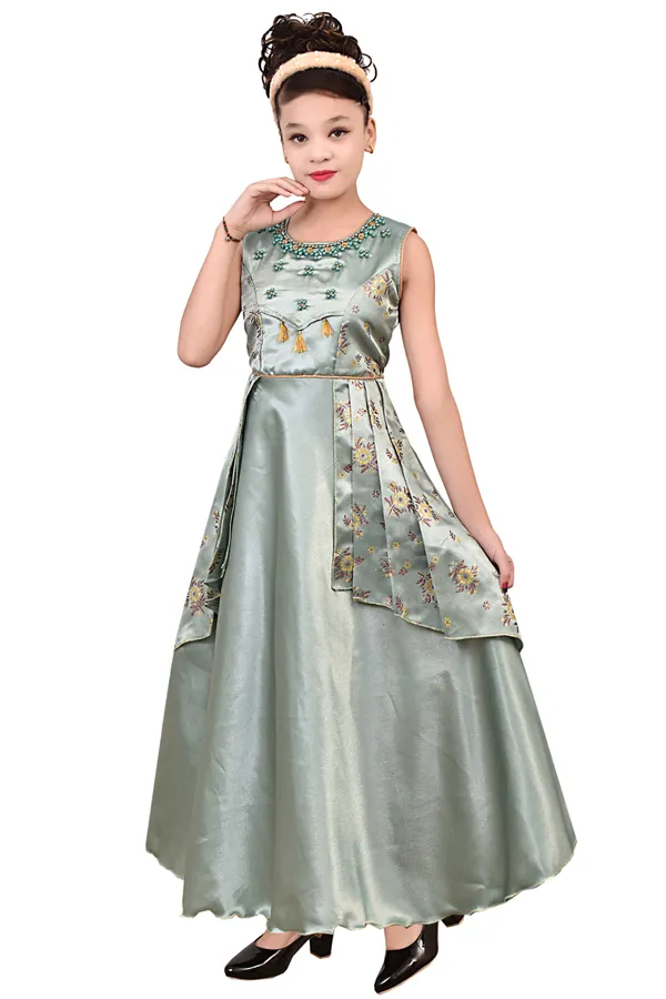 Silver_Satin_Flared_Dress_For_Girls