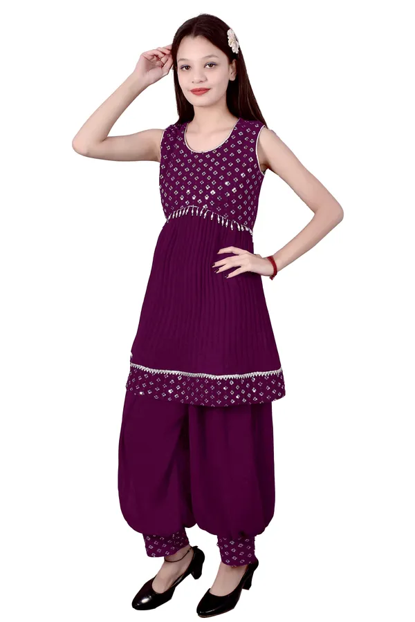 Multicolor_Printed_Sleeveless_Kurta_Pant_Set_For_Girls_Combo_Set