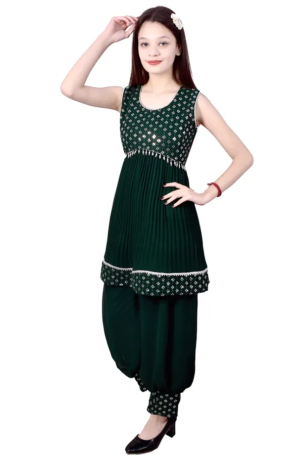 Green_Printed_Anarkali_Kurta_Set_For_Girls
