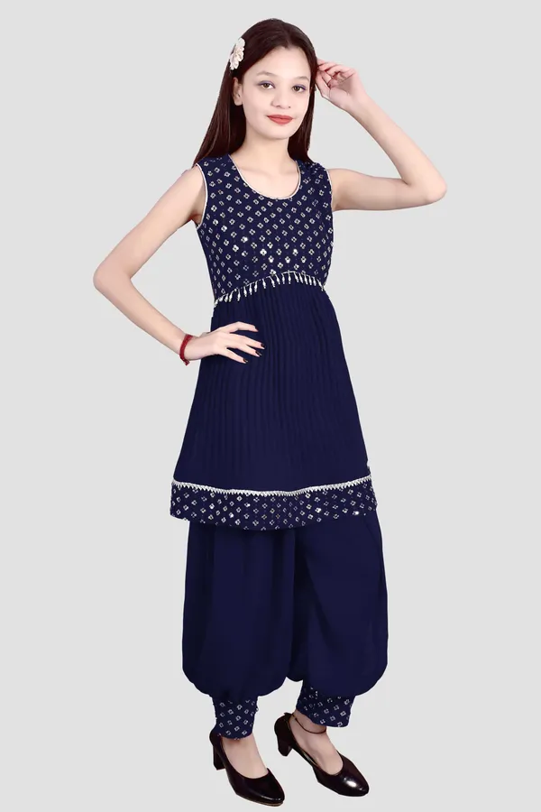 Multicolor_Printed_Sleeveless_Kurta_Salwar_Set_For_Girls_Combo_Set