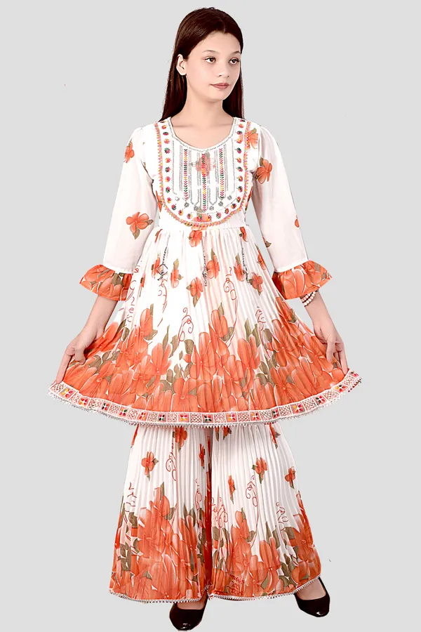 White_Floral_Print_Anarkali_Suit_Set_For_Women