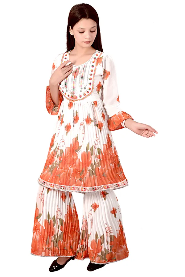 White_Floral_Print_Anarkali_Suit_Set_For_Women