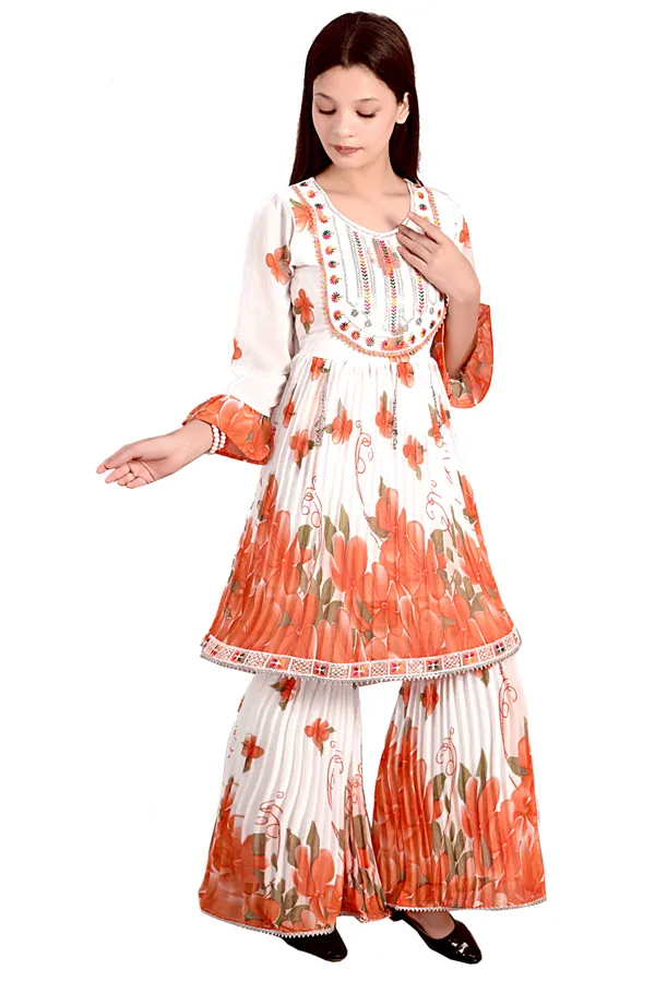 White_Floral_Print_Anarkali_Suit_Set_For_Women