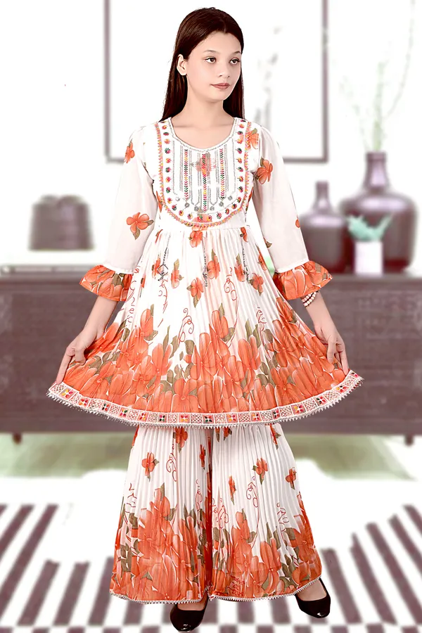 White_Floral_Print_Anarkali_Suit_Set_For_Women