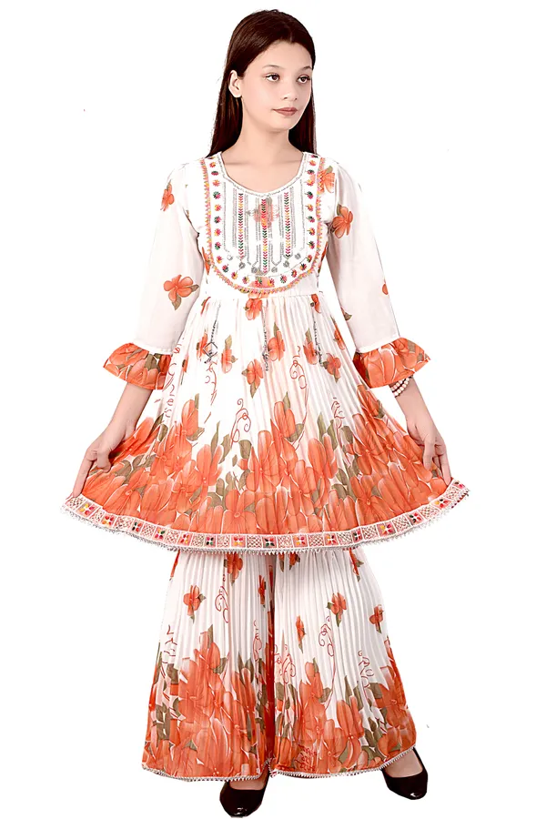 White_Floral_Print_Anarkali_Suit_Set_For_Women