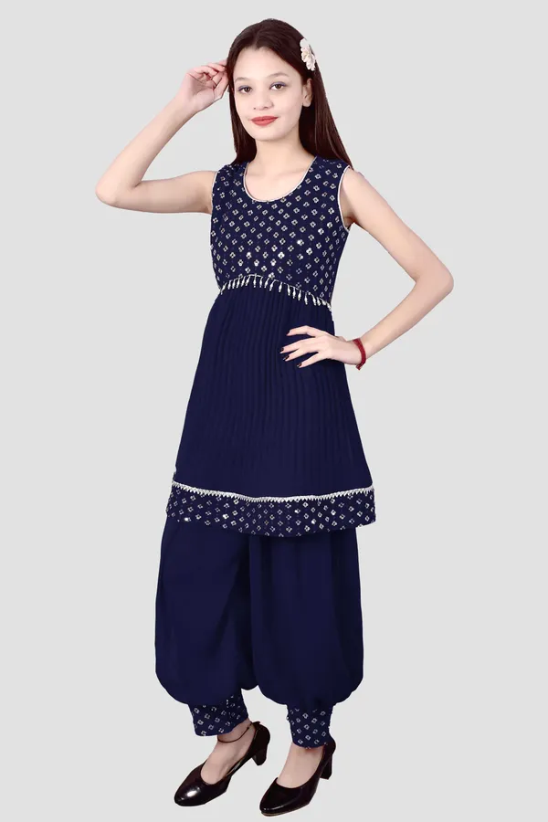 Navy_Blue_Sleeveless_Kurta_Salwar_Set_For_Girls