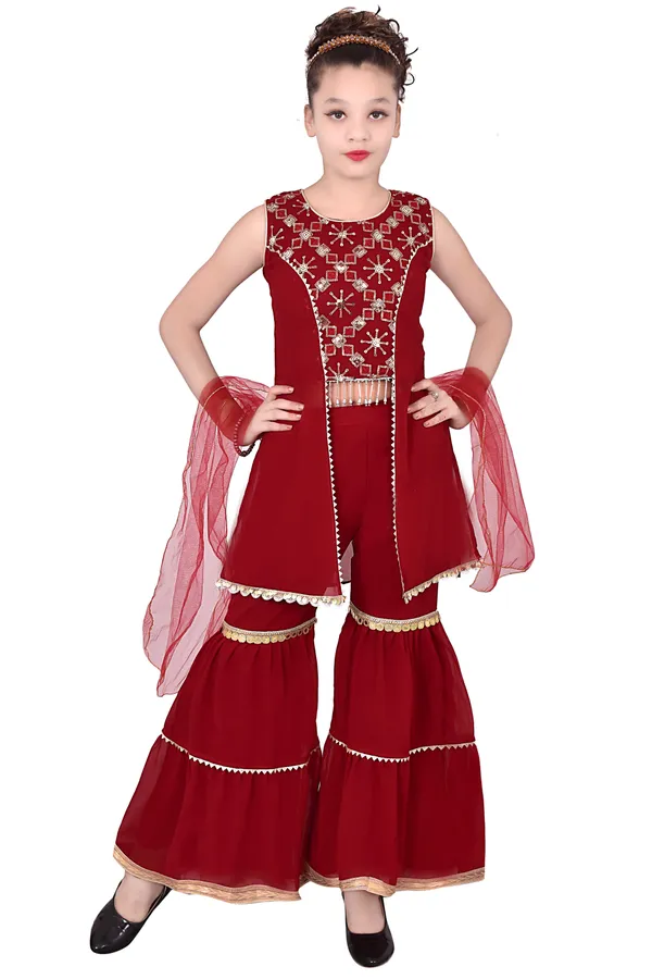 Maroon_Embroidered_Sharara_Set_For_Girls