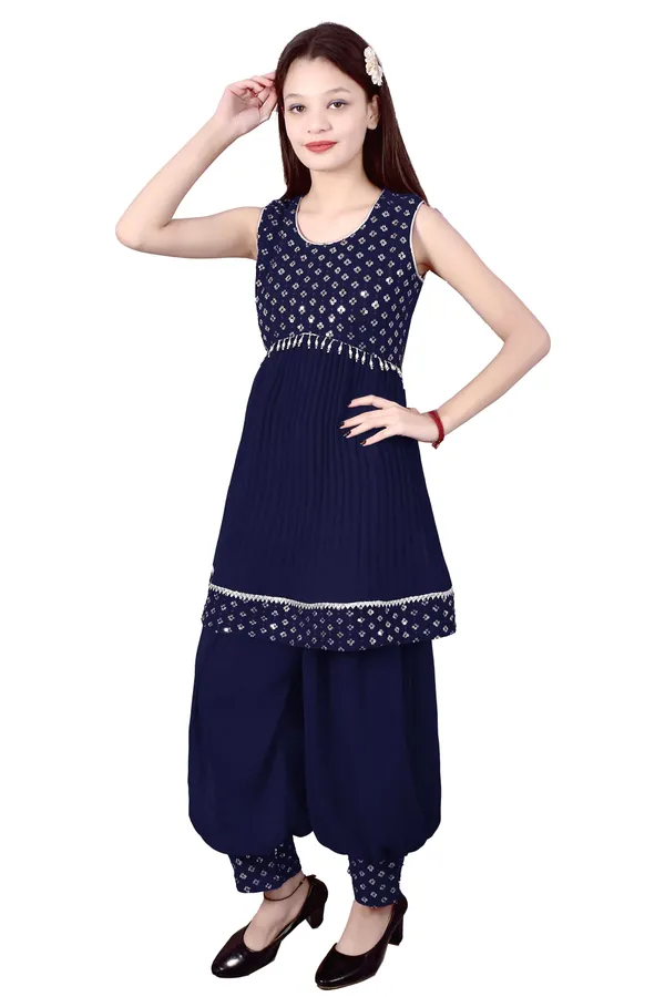 Multicolor_Printed_Sleeveless_Kurta_Salwar_Set_For_Girls_Combo_Set