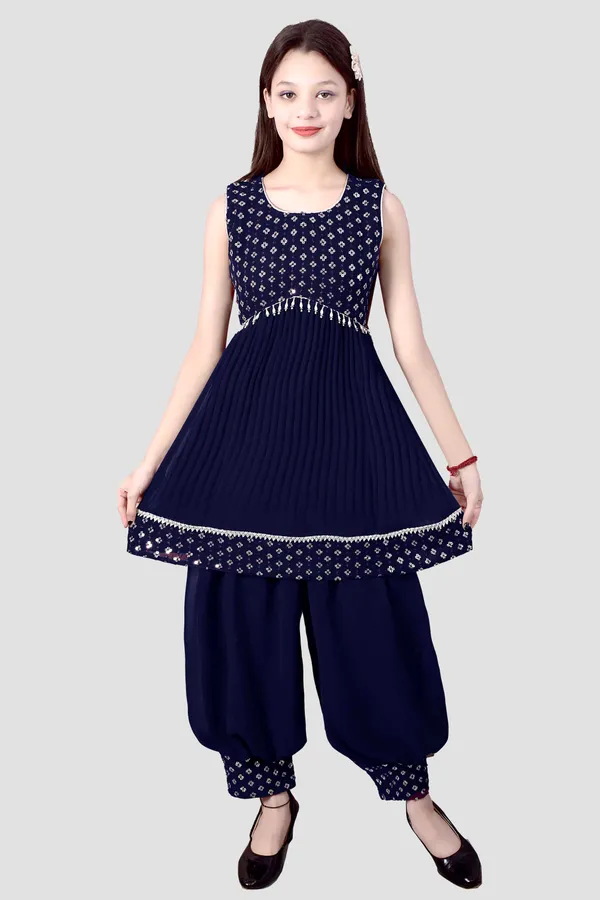 Multicolor_Printed_Sleeveless_Kurta_Salwar_Set_For_Girls_Combo_Set