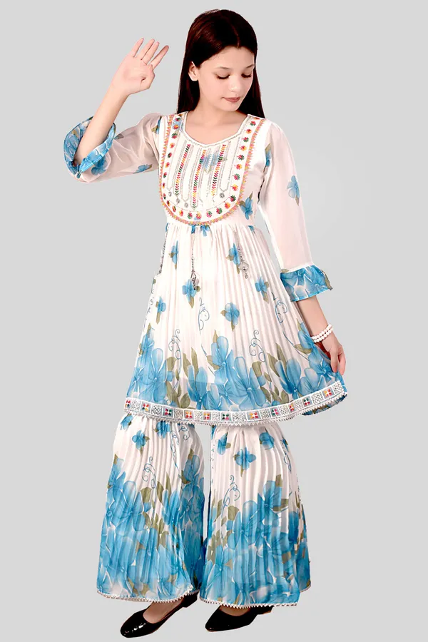 White_Blue_Floral_Print_Anarkali_Sharara_Set_For_Women