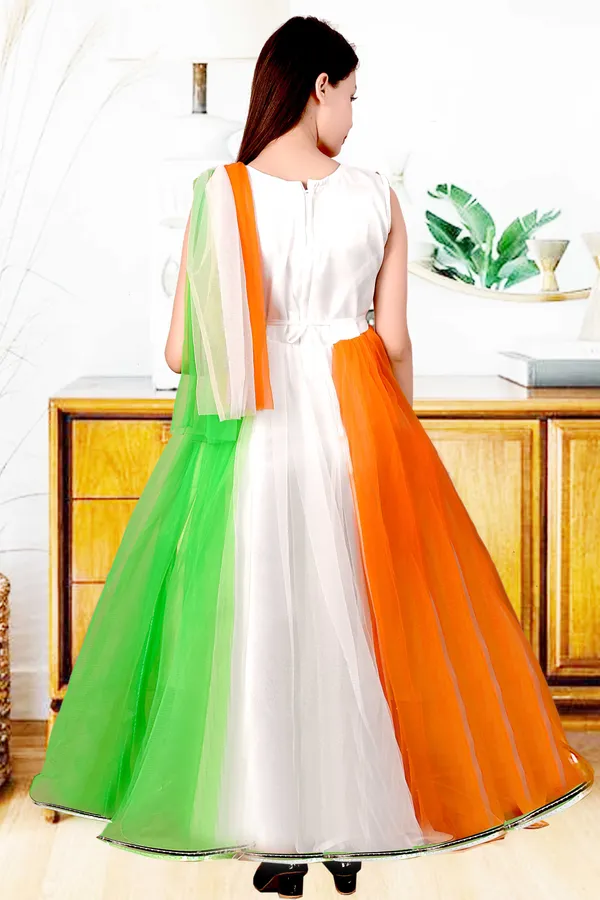 Orange_White_Green_Tricolour_Party_Dress_For_Girls