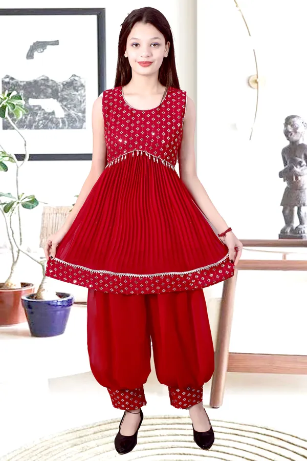 Multicolor_Printed_Sleeveless_Kurta_Pant_Set_For_Girls_Combo_Set