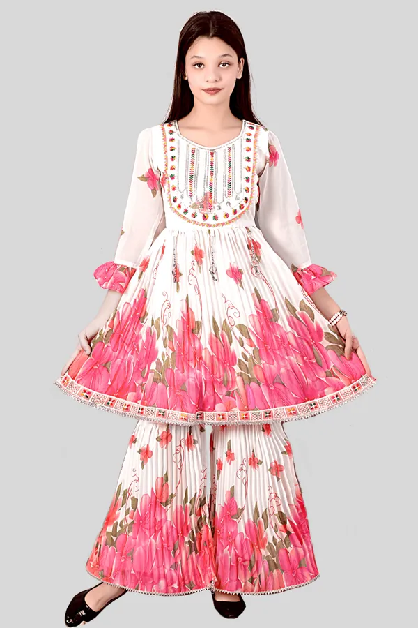 White_Pink_Floral_Print_Anarkali_Sharara_Set_For_Women