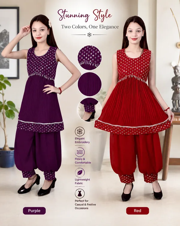 Multicolor_Printed_Sleeveless_Kurta_Pant_Set_For_Girls_Combo_Set