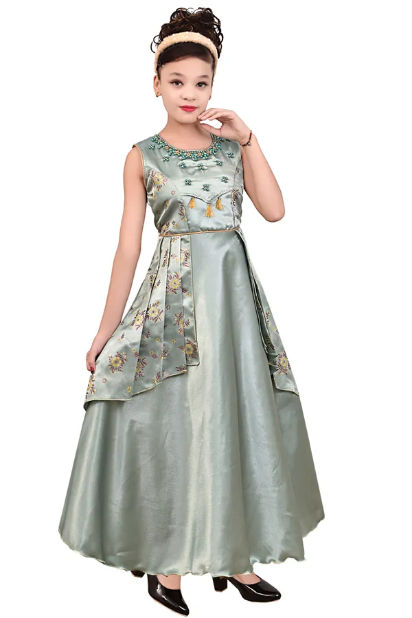 Silver_Satin_Flared_Dress_For_Girls