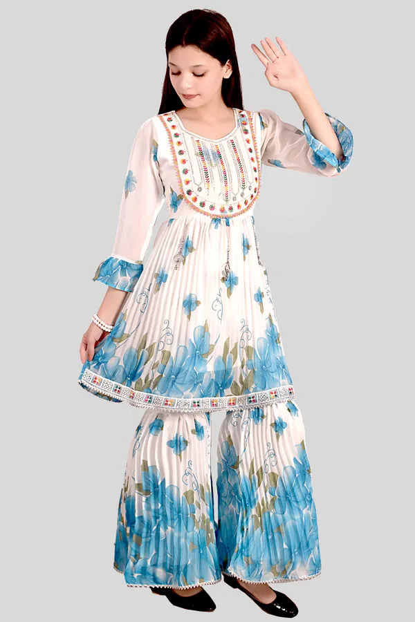 White_Blue_Floral_Print_Anarkali_Sharara_Set_For_Women