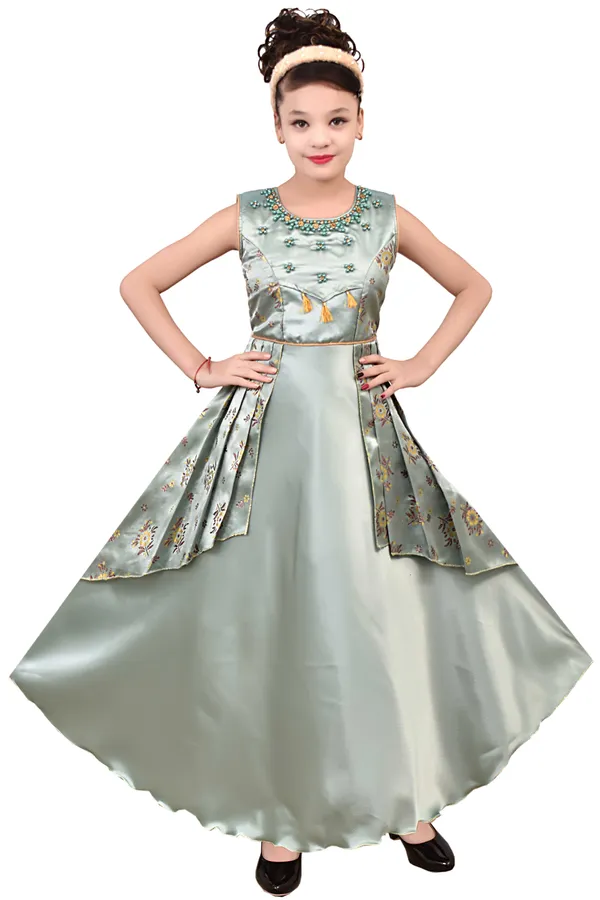 Silver_Satin_Flared_Dress_For_Girls