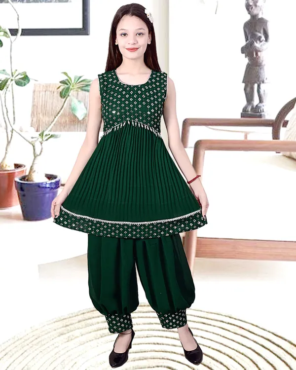Green_Printed_Anarkali_Kurta_Set_For_Girls