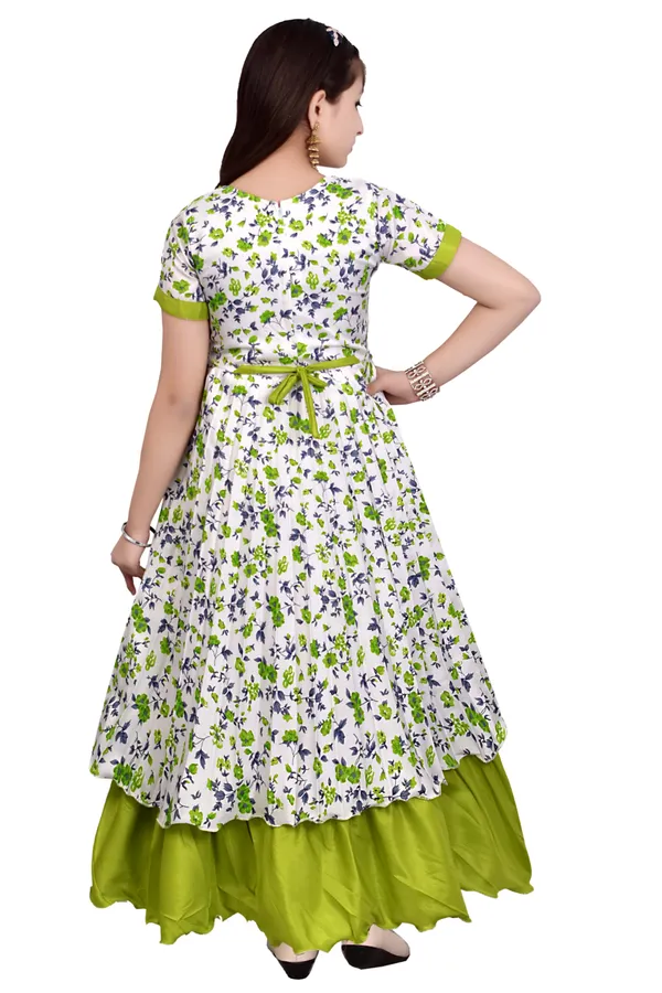 White_Floral_Print_Anarkali_Dress_With_Mask_For_Girls